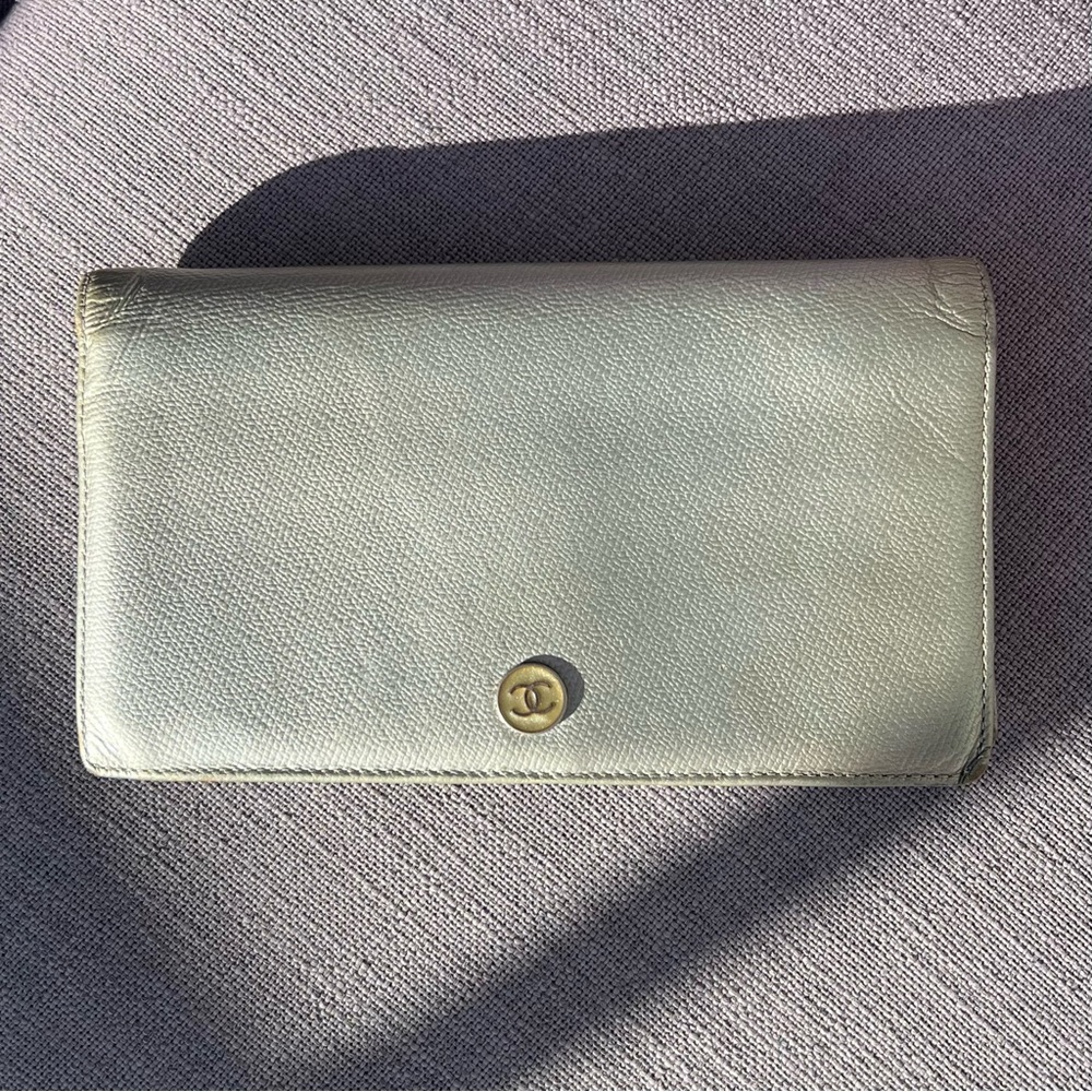 Chanel silver coco silver wallet long
